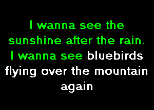 I wanna see the
sunshine after the rain.
I wanna see bluebirds
flying over the mountain
again