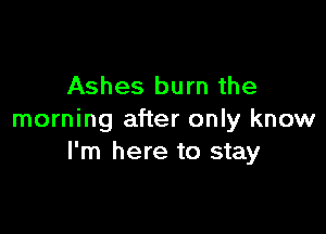 Ashes burn the

morning after only know
I'm here to stay