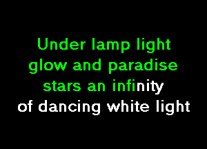 Under lamp light
glow and paradise

stars an infinity
of dancing white light