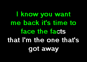 I know you want
me back it's time to

face the facts
that I'm the one that's
got away