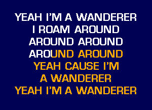 YEAH I'M A WANDEFlEFl
I ROAM AROUND
AROUND AROUND
AROUND AROUND
YEAH CAUSE I'M
A WANDEFlEFl
YEAH I'M A WANDEFlEFl