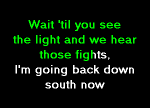 Wait 'til you see
the light and we hear

those fights,
I'm going back down
south now