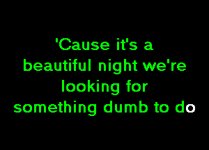 'Cause it's a
beautiful night we're

looking for
something dumb to do