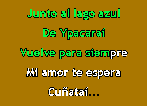 Junto al Iago azul

De Ypacarai

Vuelve para siempre
Mi amor te espera

Cufwatai...