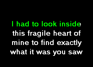 I had to look inside

this fragile heart of
mine to find exactly
what it was you saw