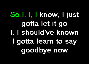 So I, l, I know, ljust
gotta let it go

I, I should've known
I gotta learn to say
goodbye now