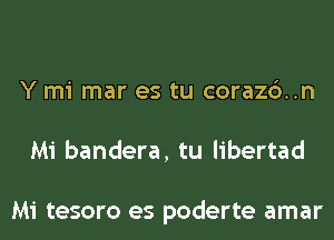 Y mi mar es tu corazc')..n
Mi bandera, tu libertad

Mi tesoro es poderte amar