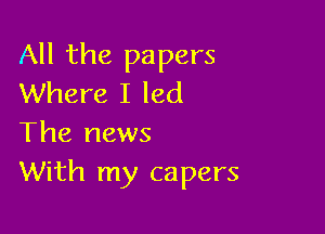 All the papers
Where I led

The news
With my capers