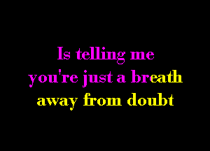 Is telling me
you're just a breath

away from doubt