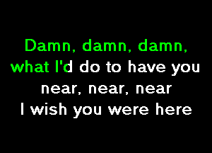 Damn, damn, damn,
what I'd do to have you

near, near, near
I wish you were here