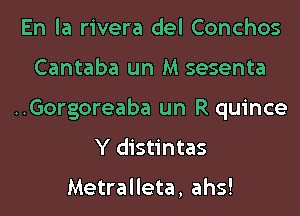 En la rivera del Conchos
Cantaba un M sesenta
..Gorgoreaba un R quince

Y distintas

Metralleta, ahs!