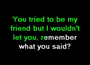 You tried to be my
friend but I wouldn't

let you, remember
what you said?