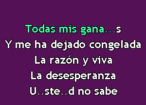 Todas mis gana...s
Y me ha dejado congelada
La razc'm y viva
La desesperanza
U..ste..d no sabe