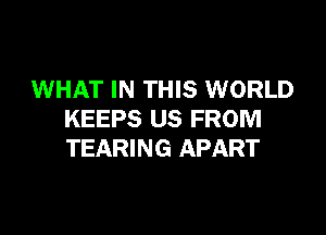 WHAT IN THIS WORLD

KEEPS US FROM
TEARING APART
