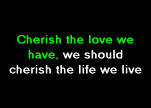 Cherish the love we

have, we should
cherish the life we live