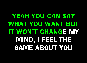 YEAH YOU CAN SAY
WHAT YOU WANT BUT
IT WONT CHANGE MY

MIND, I FEEL THE
SAME ABOUT YOU