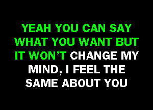 YEAH YOU CAN SAY
WHAT YOU WANT BUT
IT WONT CHANGE MY

MIND, I FEEL THE
SAME ABOUT YOU