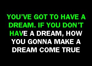 YOUAVE GOT TO HAVE A
DREAM. IF YOU DONAT
HAVE A DREAM, HOW
YOU GONNA MAKE A

DREAM COME TRUE