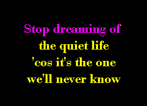 Stop dreaming of
the quiet life
'cos it's the one

we'll never know
