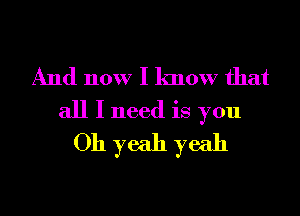 And now I know that
all I need is you
Oh yeah yeah