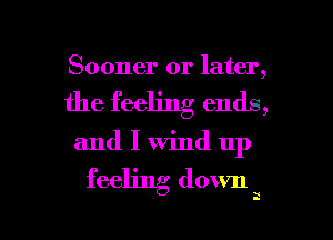 Sooner or later,

the feeling ends,

and I wind up

feeling down