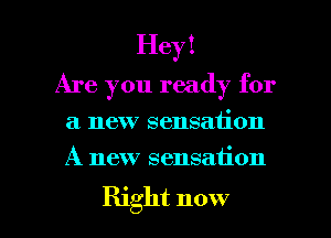 Hey!
Are you ready for
a new sensation
A new sensation

Right now I