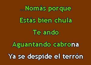 ..Nomas porque

Estas bien chula
Te ando

Aguantando cabrona

Ya se despide el terrc'm