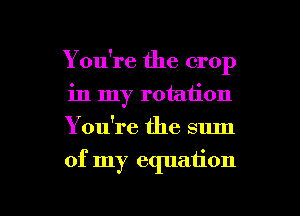 You're the crop
in my rotation
You're the sum

of my equation

g