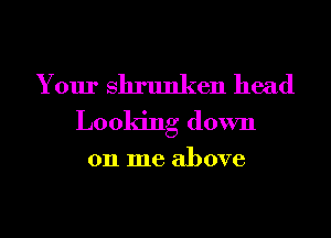Your shrunken head
Looking down

011 me above