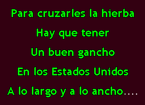 Para cruzarles la hierba
Hay que tener
Un buen gancho
En los Estados Unidos

A lo largo y a lo ancho....