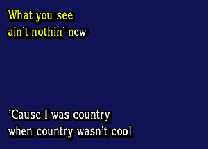 What you see
ain't nothirf new

'Cause I was country
when country wasn't cool