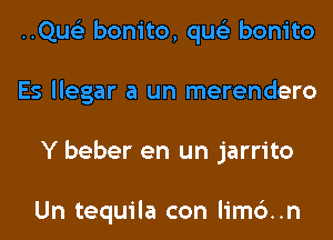 ..Qus'3 bonito, qus'z bonito
Es llegar a un merendero
Y beber en un jarrito

Un tequila con lim6..n