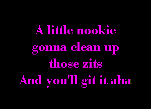 A little nookie

gonna clean up
those zits

And you'll git it aha