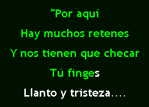 Por aqui

Hay muchos retenes

Y nos tienen que checar

Tu finges

Llanto y tristeza....