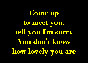 Come 11p
to meet you,
tell you I'm sorry
You don't know
how lovely you are