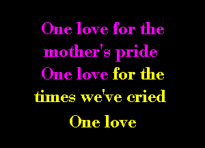 One love for the
mother's pride
One love for the

times we've cried

One love I