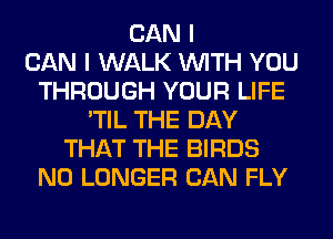 CAN I
CAN I WALK WITH YOU
THROUGH YOUR LIFE
'TIL THE DAY
THAT THE BIRDS
NO LONGER CAN FLY