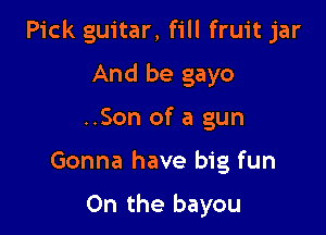 Pick guitar, fill fruit jar

And be gayo
..Son of a gun

Gonna have big fun

0n the bayou