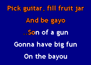 Pick guitar, fill fruit jar

And be gayo
..Son of a gun

Gonna have big fun

0n the bayou