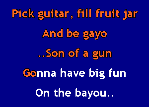 Pick guitar, fill fruit jar

And be gayo
..Son of a gun

Gonna have big fun

0n the bayou.