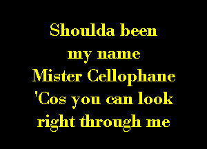 Shoulda been
my name
Mister Cellophane
'Cos you can look

right through me