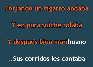 Forjando un cigarro andaba
Y en pura suiche rolaba
Y despue's bien marihuano

..Sus corridos les cantaba