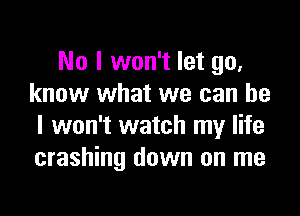 No I won't let go.
know what we can be

I won't watch my life
crashing down on me