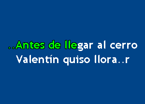 ..Antes de llegar al cerro

Valentin quiso llora. .r
