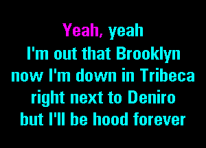 Yeah, yeah

I'm out that Brooklyn
now I'm down in Tribeca
right next to Deniro
but I'll be hood forever