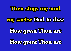 Then sings my soul
my savior God to thee
How great Thou art

How great Thou art