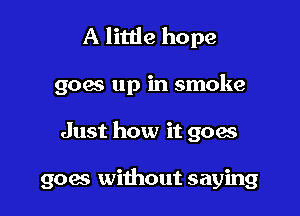 A little hope

goes up in smoke

Just how it 9005

goes without saying