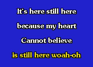 It's here still here
because my heart

Cannot believe

is still here woah-oh
