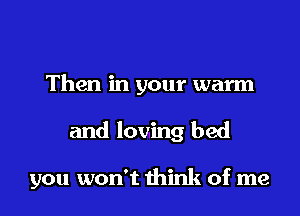 Then in your warm
and loving bed

you won't think of me