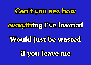 Can't you see how

everything I've learned
Would just be wasted

if you leave me